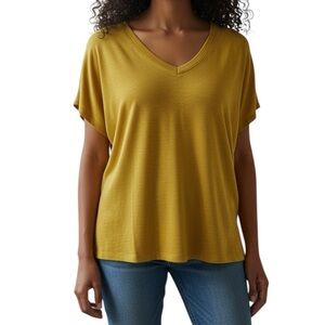 Orvis Mustard Yellow V-Neck Short Sleeve Tee